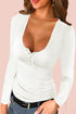 U Neck Button Knit Long Sleeve Top